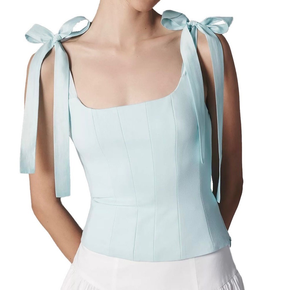 NWT Anthropologie Sunday in Brooklyn Tie-Strap Corset Top Light Blue S Coquette